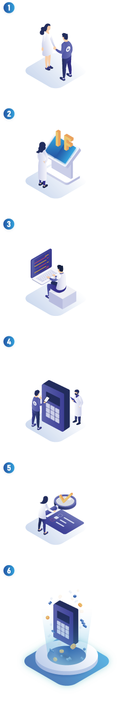 1.NDA締結 2.仕様開示 3.SO開発（2週間～4週間程度※）4.EMVCo L3ブランドテスト（任意）（6ブランドで最短3ヶ月程度※） 5.総合確認（1ヶ月程度※） 6.端末提供開始 ※スムーズな進行の場合